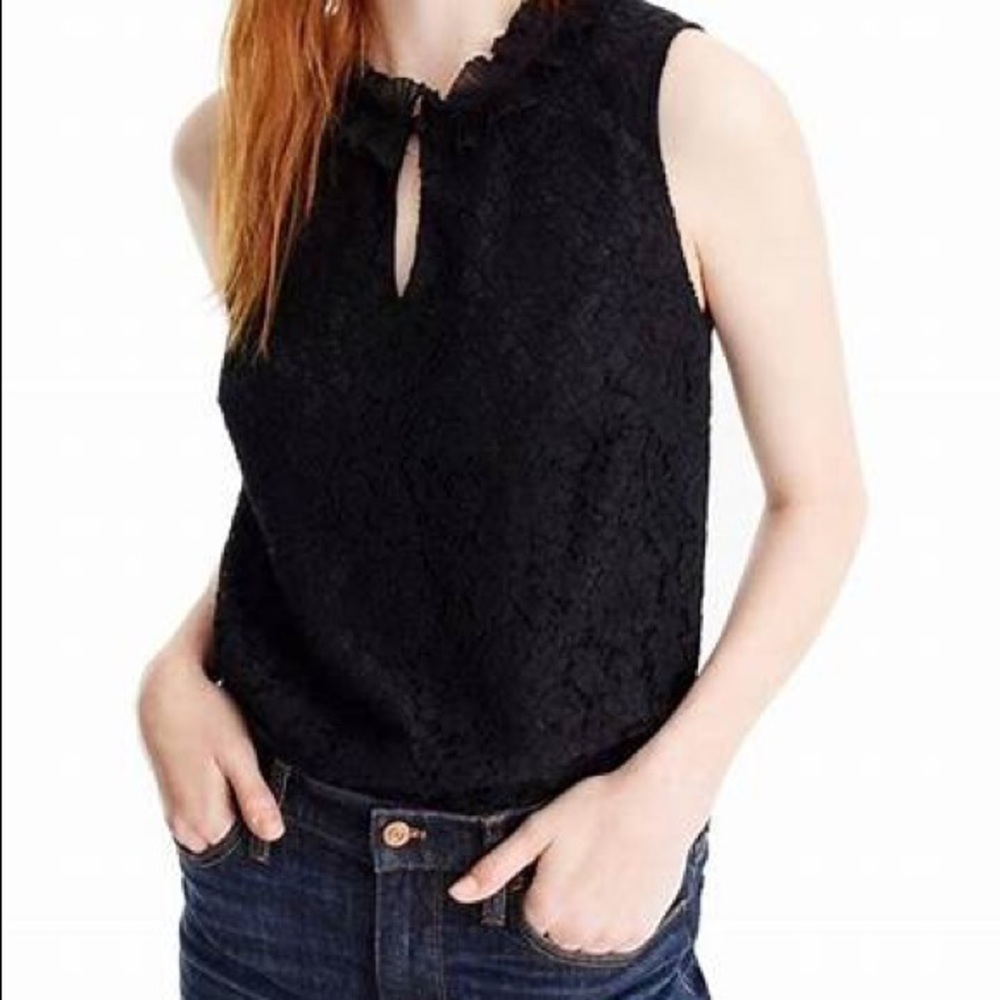 J Crew Ruffle neck lace top navy